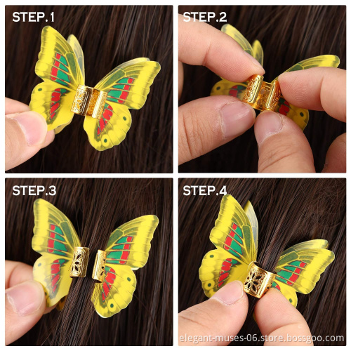 Wholesale Butterfly Hair Braid Dreadlock Beads Colorful Adjustable Hair Cuffs Clips  Hair Styling Jewelry